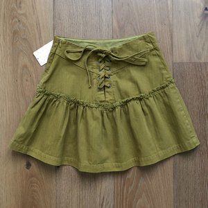 FREE PEOPLE Women's Green Olive Front Lace Up Skater Skirt 2 NWT